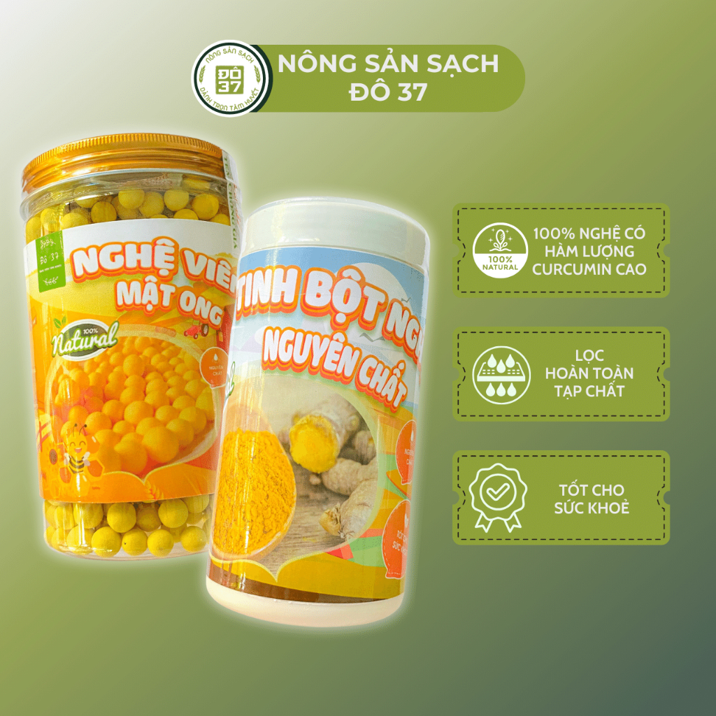 Tinh Bột Nghệ Viên Nghệ ĐÔ 37 Nguyên Chất 100% Chứa Hàm Lượng Curcumin Cao Hũ 300-500 Gram