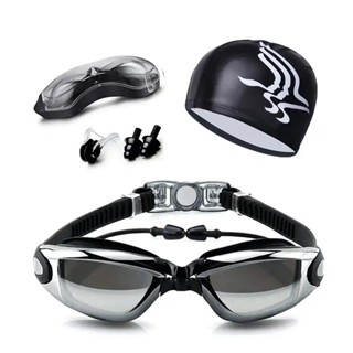 Combo Kính Bơi Tráng Gương, Mũ Bơi, Nút Bịt Tai, Kẹp Mũi Chống Sặc Nước Cao Cấp Domik