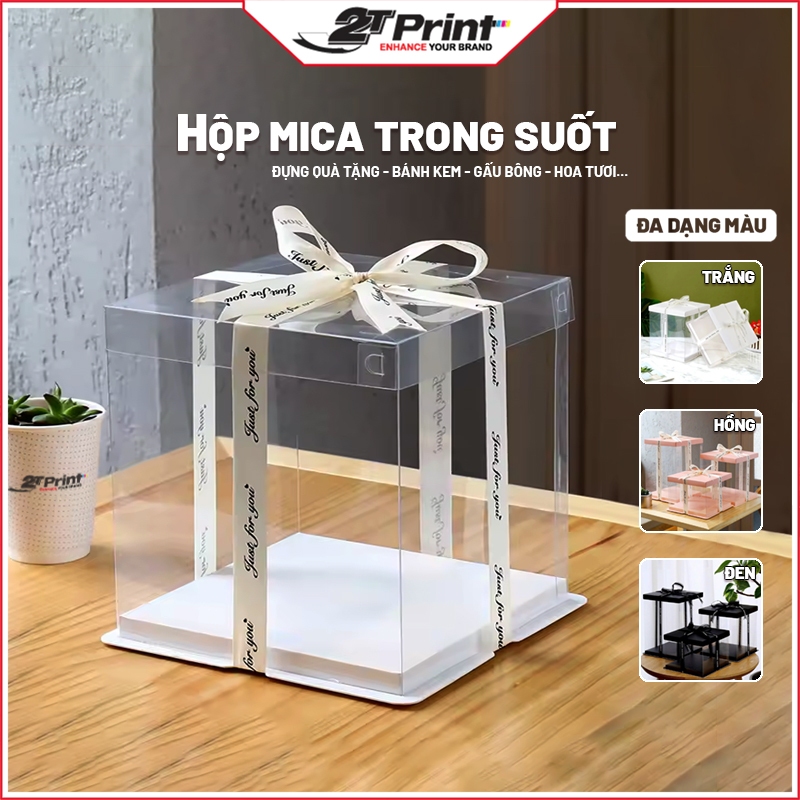 Hộp Mica Trong Suốt Đựng Bánh Kem, Bánh Gato, Sinh Nhật, Hoa và Quà Tặng, Có Đế Giấy Cứng Cáp (Không Kèm Ruy Băng)