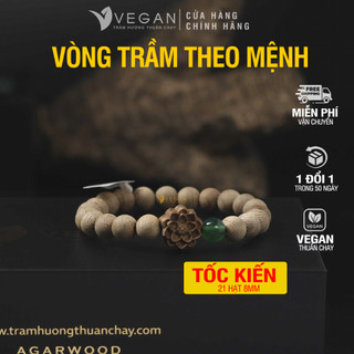 Vòng tay Vegan Trầm Hương Thuần Chay tốc kiến mix Sen - Đá Xanh Lá 8mm