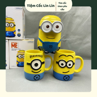 Cốc sứ Minions Universal Studios dung tích 400ml, Cốc sứ hoạt hình Minion đáng yêu dễ thương in hình 3D