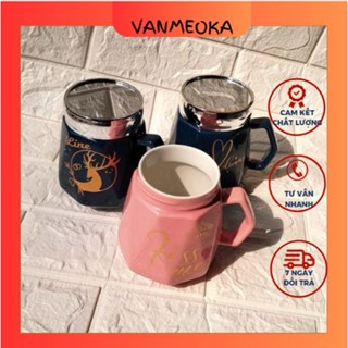 Cốc Sứ Giữ Nhiệt Hàng Đẹp Loại Cao Cấp  Ly Uống Nước Bằng Gốm Có Nắp Soi Gương Bền Đẹp Khó Vỡ-VANMEOKA