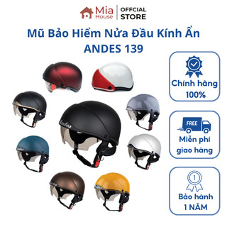 Mũ bảo hiểm nửa đầu Andes 139 có kính âm che mặt, bảo hành 12 tháng chính hãng MI - A House