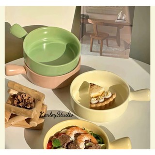 Tô Sứ Men Có Tay Cầm, Bát Gốm Màu Pastel, Bát Ăn Ngũ Cốc Hàn, Bát Sứ Tròn Dùng Được Trong Lò Vi Sóng