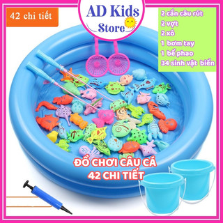 Bộ đồ chơi câu cá cho bé 42 chi tiết có gắn nam châm bao gồm cần câu nhựa, bể phao 2 tầng cho bé vui chơi- AD KIDS STORE