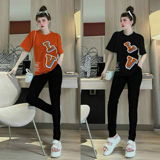 Set quần dài cotton phối sọc thêu logo quảng châu cao cấp