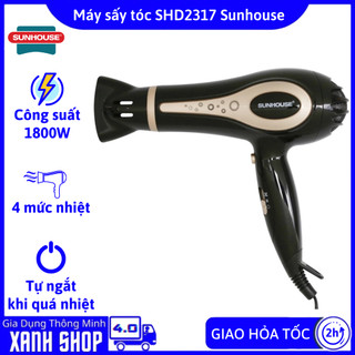 Máy sấy tóc sunhouse shd2317 chính hãng, công suất 1800w, 2 chế độ 4 mức nhiệt, phù hợp sử dụng cho salon, tiệm tóc