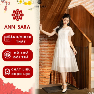 Đầm suông nữ, váy xuông vải ren kiểu liền thân tay ngắn sang trọng hàng thiết kế ANN SARA V499
