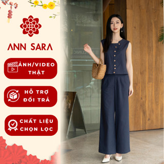 Set bộ linen công sở đi làm đính cúc lịch thiệp ANN SARA thoải mái, mát mẻ