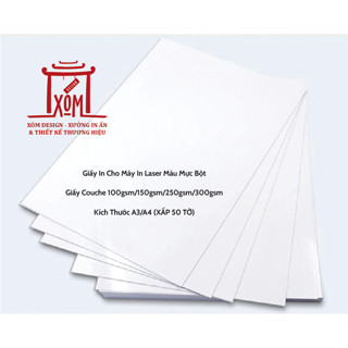 Giấy In Cho Máy In Laser Màu Mực Bột, Giấy Couche 100gsm/150gsm/250gsm/300gsm Kích Thước A3/A4 (XẤP 50 TỜ)