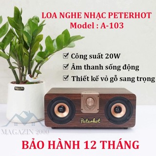 Loa nghe nhạc, Loa bluetooth peterhot A103 công suất 20W âm thanh rõ ràng thiết kế vỏ gỗ sang trọng, Loa bluetooth