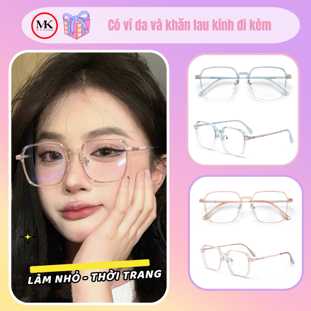 Kính đổi màu MKTRENDY gọng kim loại vuông chống tia UV chống ánh sáng xanh thời trang nữ X14