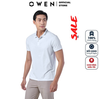Áo thun polo nam ngắn tay cổ bẻ OWEN APV231341 phông màu trắng viền đen vải CVC Spandex mềm mại cao cấp form body fit