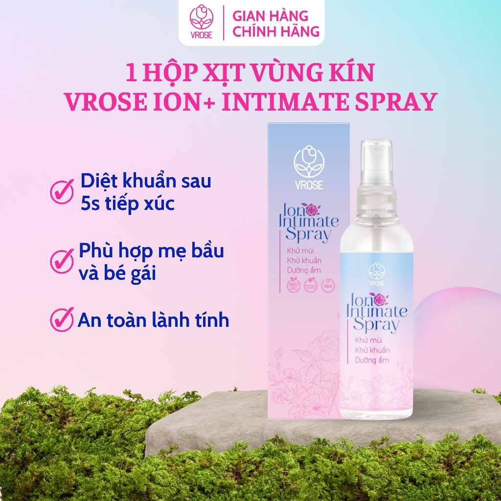 Xịt vùng kín  làm sạch và khử mùi  Vrose  Ion+ Intimate Spray 100ml đã kiểm nghiệm viện Pasteur