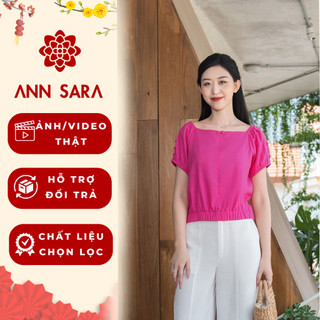 Áo vải linen/lanh nữ trơn bo chun phối cúc kiểu xinh đẹp sang chảnh hàng thiết kế ANN SARA