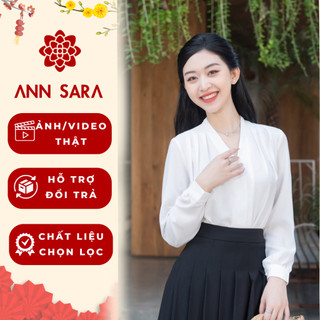 Áo Sơ Mi Trắng Công Sở Kiểu Cổ V Nữ Xếp Ly Trên Vai ANN SARA Nhẹ Nhàng, Sang Trọng A37-A38