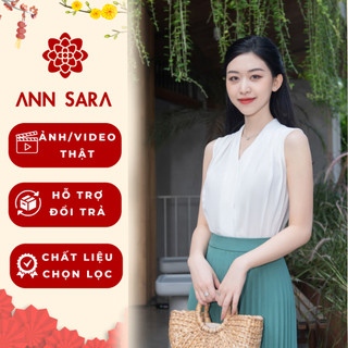 Áo Sơ Mi Trắng Công Sở Kiểu Cổ V Nữ Sát Nách Xếp Ly Trên Vai ANN SARA Nhẹ Nhàng, Tinh Tế A36