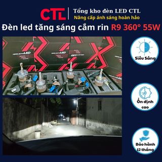 Đèn led tăng sáng ôtô 12V chân H4,H1,H7,H11/8/9,H16,HB3,HB4 R9 headlights cắm rin với 12 chíp led 4 phía a/s siêu khủng