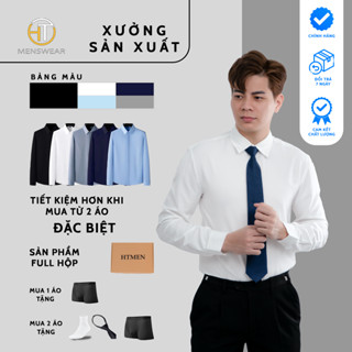 Áo sơ mi lụa Trắng/ Đen dài tay nam full hộp HTmen Menswear Shirt tặng sịp đùi nam