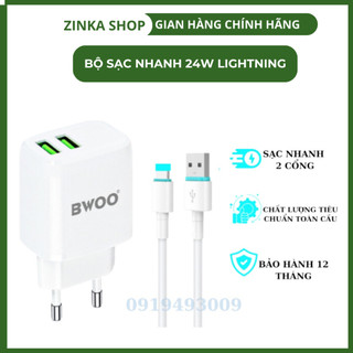 Bộ sạc nhanh BWOO CDA60L  2 cổng sạc nhanh 12W  Cho 14 13 12pro 11promax xsmax ZINKA