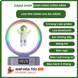 Loa bluetooth Phi hành gia đa năng kiêm Sạc không dây, Đồng hồ, Đèn led  nghe nhạc dercor cho mọi không gian ZINKA SHOP