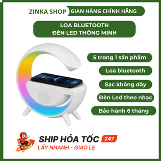 Loa bluetooth kiêm đèn led thông minh, sạc không dây cho điện thoại sử dụng loa nghe nhạc đèn bàn sạc điện thoại ZINKA