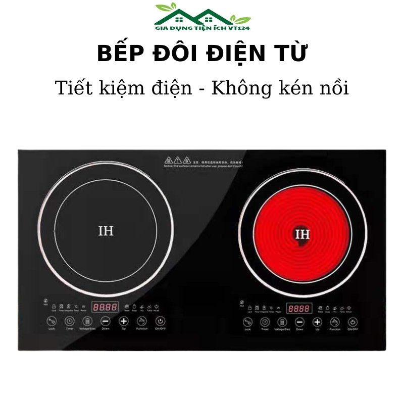 Bếp Đôi Điện Từ Hồng Ngoại Nhập Khẩu Cao Cấp Công Suất Lớn Tiết Kiệm Điện Không Kén Nồi Mặt Kính Dễ Dàng Vệ Sinh