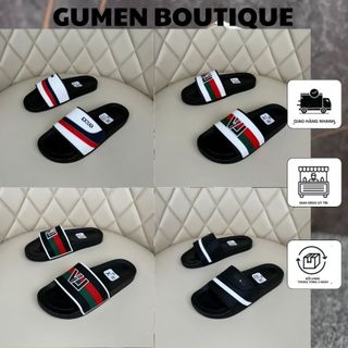  Dép Quai Ngang Nam In Logo Sọc Ngang Ba Màu Cực Nét - Dép Lê Nam Chữ In Vân Gợn Sóng Chất Liệu Cao Su Mềm Êm Chân