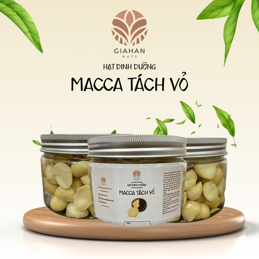 Nhân macca sấy chín vỡ đôi, macca tách vỏ, thơm ngon, không tẩy, hạt dinh dưỡng cho bà bầu, giảm cân