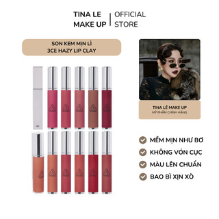 Son 3CE Hazy Lip Clay, Warm Brownie, Son Kem Lì, Mịn Môi