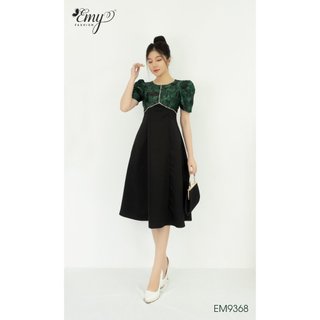 Đầm emy em9368 xoè gấm xanh phối