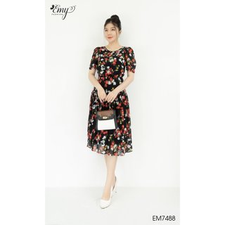 Đầm EMY EM7488 Xoè Hoa Đỏ