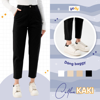 Quần kaki YODY nữ bản lưng cao quần dáng baggy nữ ống ôm co giãn nhẹ 3 QJN3072