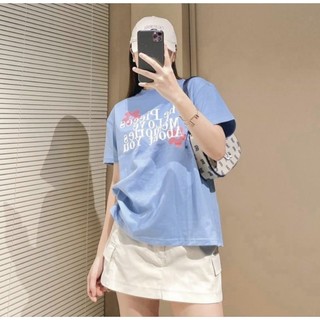 Áo pull cộc xanh hình hoa chữ i love
