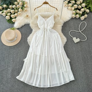 #4819 [Order] Đầm hai dây Quảng Châu ngọt ngào trắng đen dáng cổ V thắt nơ có lót trong siêu xinh