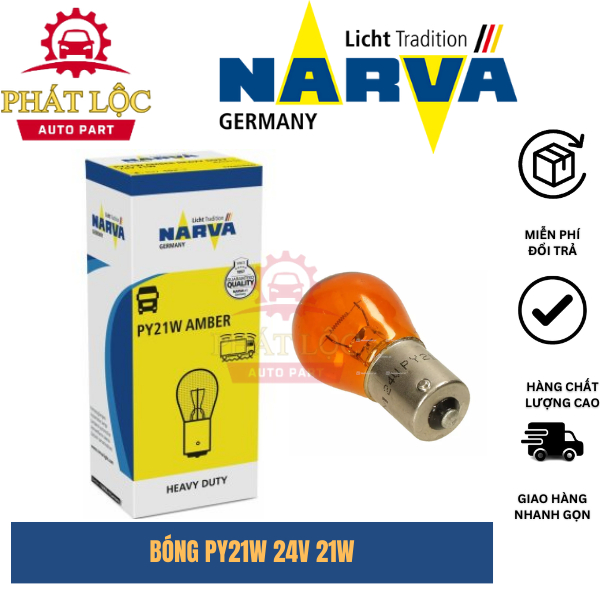 Bóng đèn xi nhan chân cài, lệch 3/4 thủy tinh vàng  PY21W 24V 21W NARVA