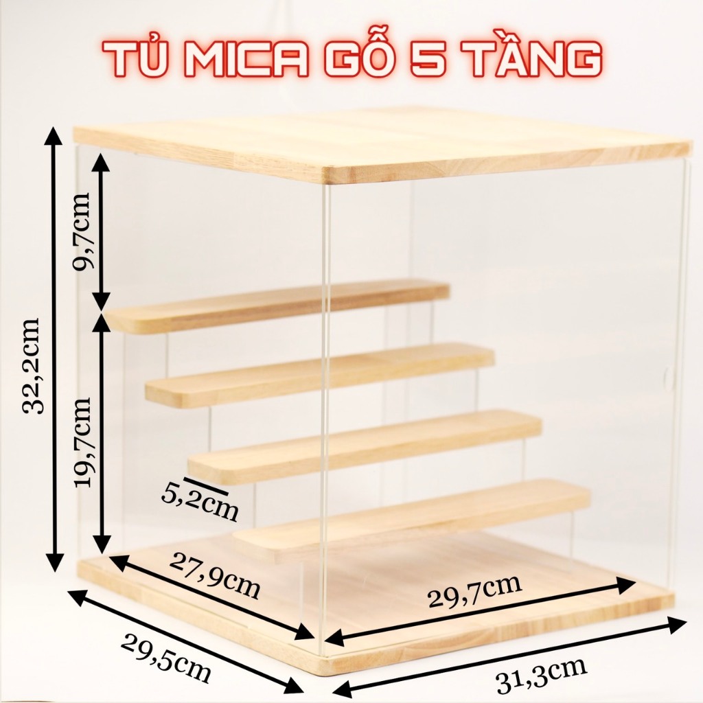 Hộp Kính Mika Trong Suốt  Kệ Trưng Bày Mô Hình, Nước Hoa, Lego, Nhân Vật Yêu Thích Bằng Mica kết hợp với gỗ