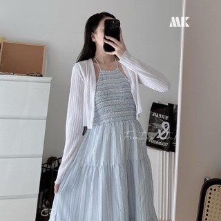 Đầm Maxi Cổ Yếm Xanh Kèm Áo Khoác Siêu Hot Hè 2024 MK61