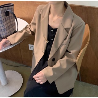 Áo Blazer Nữ Cho Nữ Thấp Bé 1M40 1m50 Áo Vest Khoác Ngoài 2 Lớp Dài Tay Dáng Rộng Màu Nâu Tây Đen XS S