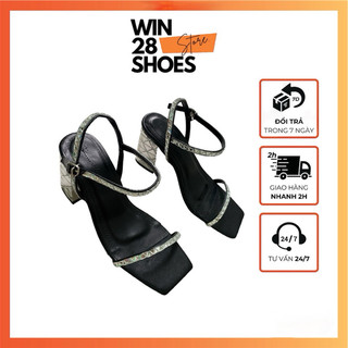 Sandal cao gót ,xăng đan nữ gót vuông cao 9cm đính đá mũi vuông