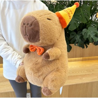 Gấu Bông Capybara đội nón sinh nhật có dòng chữ Happy everyday - Luôn vui vẻ nhé, Gấu Bông Chuột Lang Capy Bara Đeo Nơ