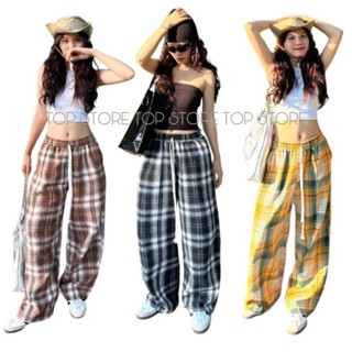  Quần caro ống rộng nữ nam unisex,quần dài kẻ caro flannel cạp chun lưng cao nhiều màu vải dạ cao cấp TOP STORE 