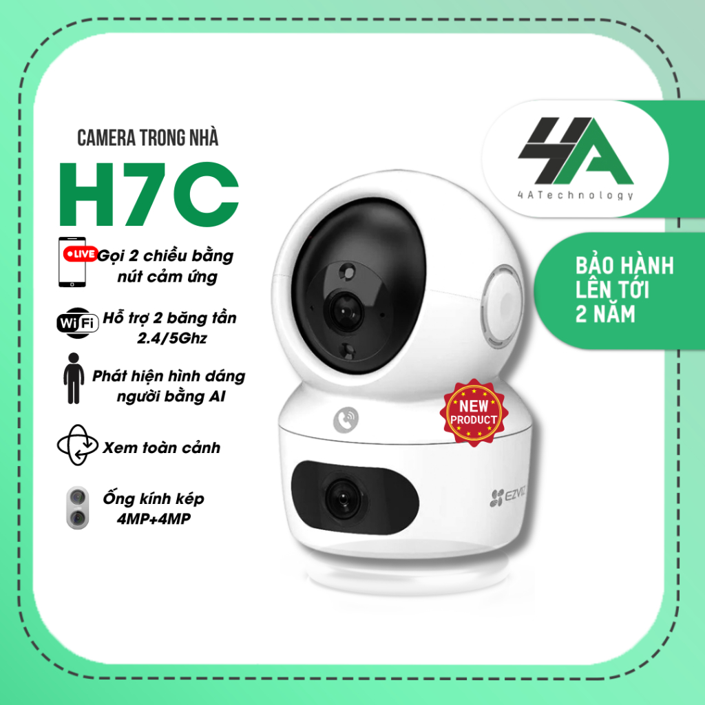 Camera wifi ống kính kép AI Ezviz H7C 4MP+4MP phát hiện con người, phương tiện( hàng chính hãng)