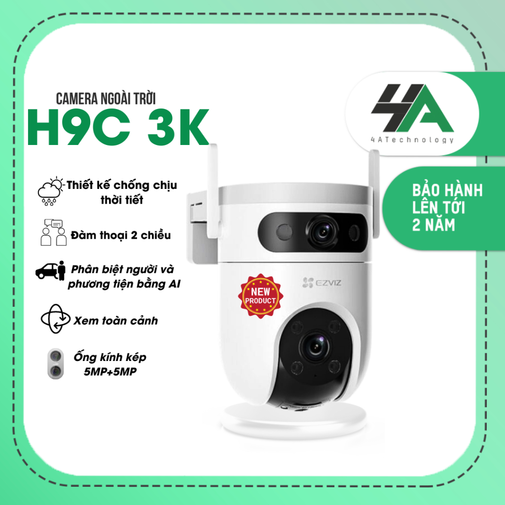 Camera 2 mắt Ezviz H9C 3K 5MP+5MP tích hợp mic và loa, cảnh báo chủ động, phát hiện con người