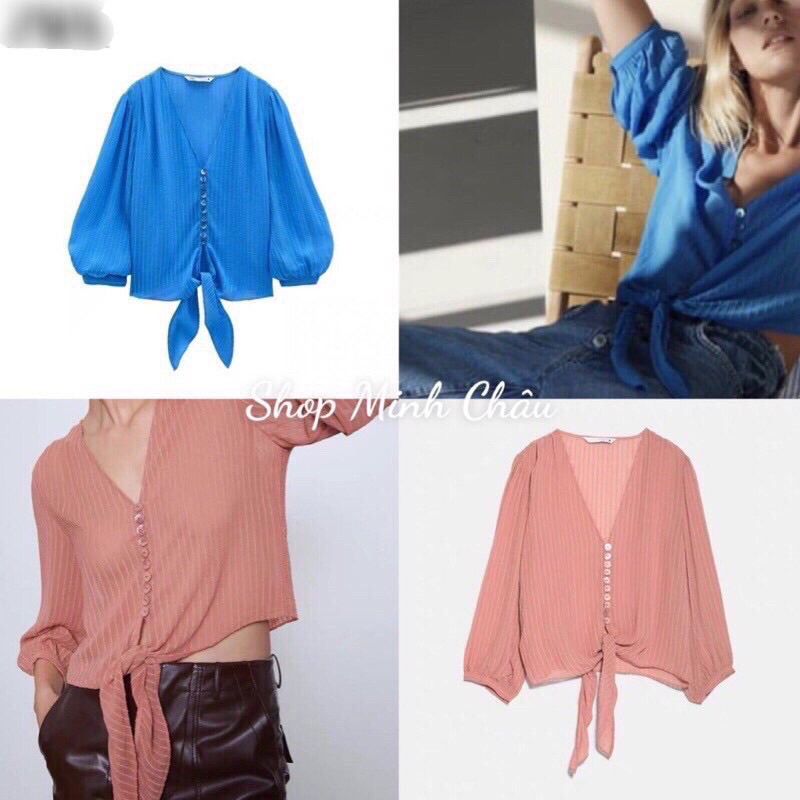 (Sẵn)Áo voan buộc bụng Zaraaa dư sịn