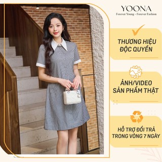 Đầm kẻ caro thiết kế cổ đức dáng suông cúc bọc YOONA - NH10S103