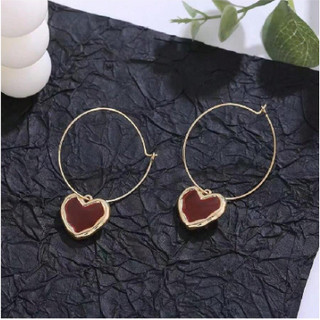 Bông tai thả hình trái tim đỏ