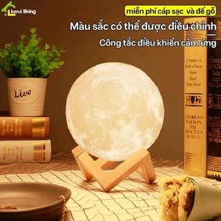 Đèn ngủ mặt trăng phòng ngủ cao cấp NAGO, đèn ngủ trang trí dễ thương,đèn ngủ mặt trăng 3d kèm đế gỗ