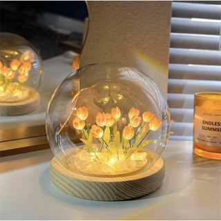 Đèn led hoa tulip hộp handmade để bàn trang trí quà tặng