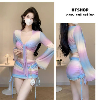 Set bikini 4 mảnh màu loang tím QC